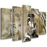 Leinwandbild 5 teilig, Geisha und Bambus 