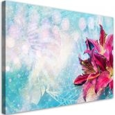 Leinwandbild, Rosa Blumen auf blauem Hintergrund 