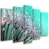 5-delige canvas print opblaasbare bloemen turkoois 