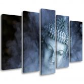 Leinwandbild 5 teilig, Buddha Zen Nebel Blau 