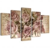 Leinwandbild 5 teilig, Rosa Rosen Blumen 