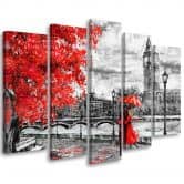 Leinwandbild 5 teilig, Londoner roter Regenschirm 