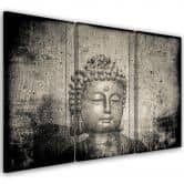 3 stykke lærredstryk, Buddha Zen Feng Shui grå 