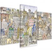 Leinwandbild 3 teilig, Fröhliche Stadt 