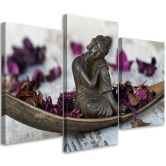 Leinwandbild 3-teilig, Buddha Zen Blumen Violett 