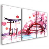 Leinwandbild 3-teilig, Japan Rosa Landschaft 