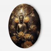 Rundes Leinwandbild AI Gold Buddha und Lotosblumen 