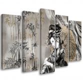 Leinwandbild 5 teilig, Geisha und Bambus 