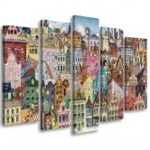 Leinwandbild 5 teilig, Fröhliche Stadt 