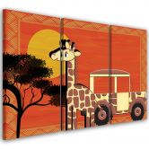 Leinwandbild 3-teilig, Giraffe Tiere Orange Kinder 