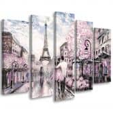 Leinwandbild 5 teilig, Frankreich Pariser Turm Pastell 