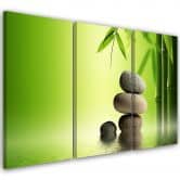 Leinwandbild 3-teilig, GREEN Stones Bamboo Zen 