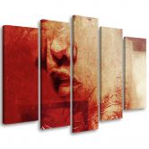 Leinwandbild 5 teilig, Weibliche Abstraktion Rot 