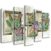 Leinwandbild 5 teilig, Quadratkisten Regale mit Blumen 