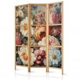 Japanischer Paravent, Raumteiler freistehend, Trennwand - Scent of Nature in Pastel Colors 