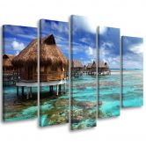 Leinwandbild 5 teilig, Tropischer Meer Strand Haus 