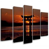 Leinwandbild 5 teilig, Torii-Tor bei Sonnenuntergang 