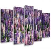 Leinwandbild 5 teilig, Lila Blumen Wiese Pflanzen 