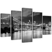Leinwandbild 5 teilig, New York City Bridge Schwarz und Weiß 