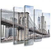 Leinwandbild 5 teilig, Brooklyn-Bridge Stadt New York 
