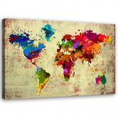 Leinwandbild, Bunte Weltkarte Vintage 