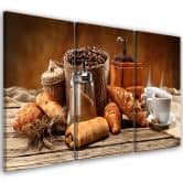 Leinwandbild 3-teilig, Kaffee mit Croissant 
