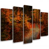 Leinwandbild 5 teilig, Wald Herbstblätter Natur 