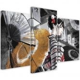 Leinwandbild 3 teilig, Geisha mit einem Fan 