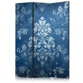 Paravent, Raumteiler freistehend, Trennwand - Retro Ornament - Decorative Motif in Rubbed Blues 