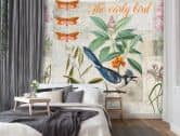 Fototapete, Shabby Chic Stil Blauer Vogel auf grünem Zweig - Andrea Haase 