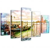 Leinwandbild 5 teilig, Venedig Gondeln Italien 