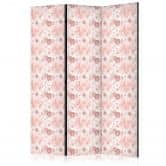 Paravent, Raumteiler freistehend, Trennwand - Pink Blossoming - Warm Floral White 