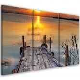 Leinwandbild 3-teilig, Sonnenuntergang Steg See Natur 