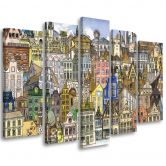 Leinwandbild 5 teilig, Fröhliche Stadt 