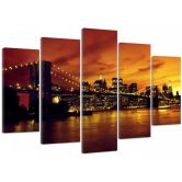 5-delige canvasprint, zonsondergang in New York Manhattan 