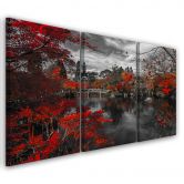 Leinwandbild 3-teilig, Garten Japan Rot 