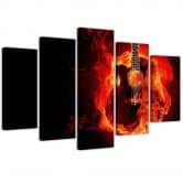 Leinwandbild 5 teilig, Gitarre Musik Feuer 