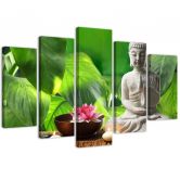 5-delige canvas print Boeddha verlaat bloemen 