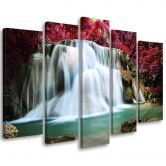 Leinwandbild 5 teilig, Wasserfall Wald Berg 