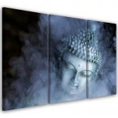 Leinwandbild 3-teilig, Buddha Zen Nebel Blau 