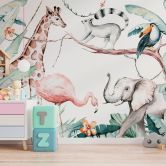 Dieren SafariFriends behang in wit groen - vliesbehang Designwalls 2 - 2,55 x 3,5 m 