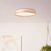 Deckenleuchte Alea, beige, Ø 39,5 cm, Holz Deckenlampe 