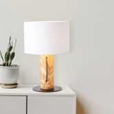 Tischleuchte Joshua, braun, ⌀ 30 cm, Textil Nachttischlampe, dimmbar 