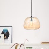 Pendelleuchte Junis, braun, 184 x 35 cm, Glas Pendelleuchte 