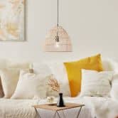 Pendelleuchte Lionel, braun, 120 x 34,5 cm, Rattan Pendellampe 