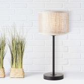 Tischleuchte Madita, braun, 48 x 22 cm, Textil Nachttischlampe, dimmbar 