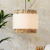 Pendelleuchte Till, braun, 140 x 35 cm, Textil Lampe 
