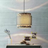 Pendelleuchte Till, beige, 140 x 35 cm, Textil Lampe 