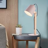 Tischleuchte Paul, rosa, 44 x 16 cm, Holz Tischlampe 