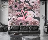 Fototapete, Rosa Flamingos Tropische Blumen - Andrea Haase 